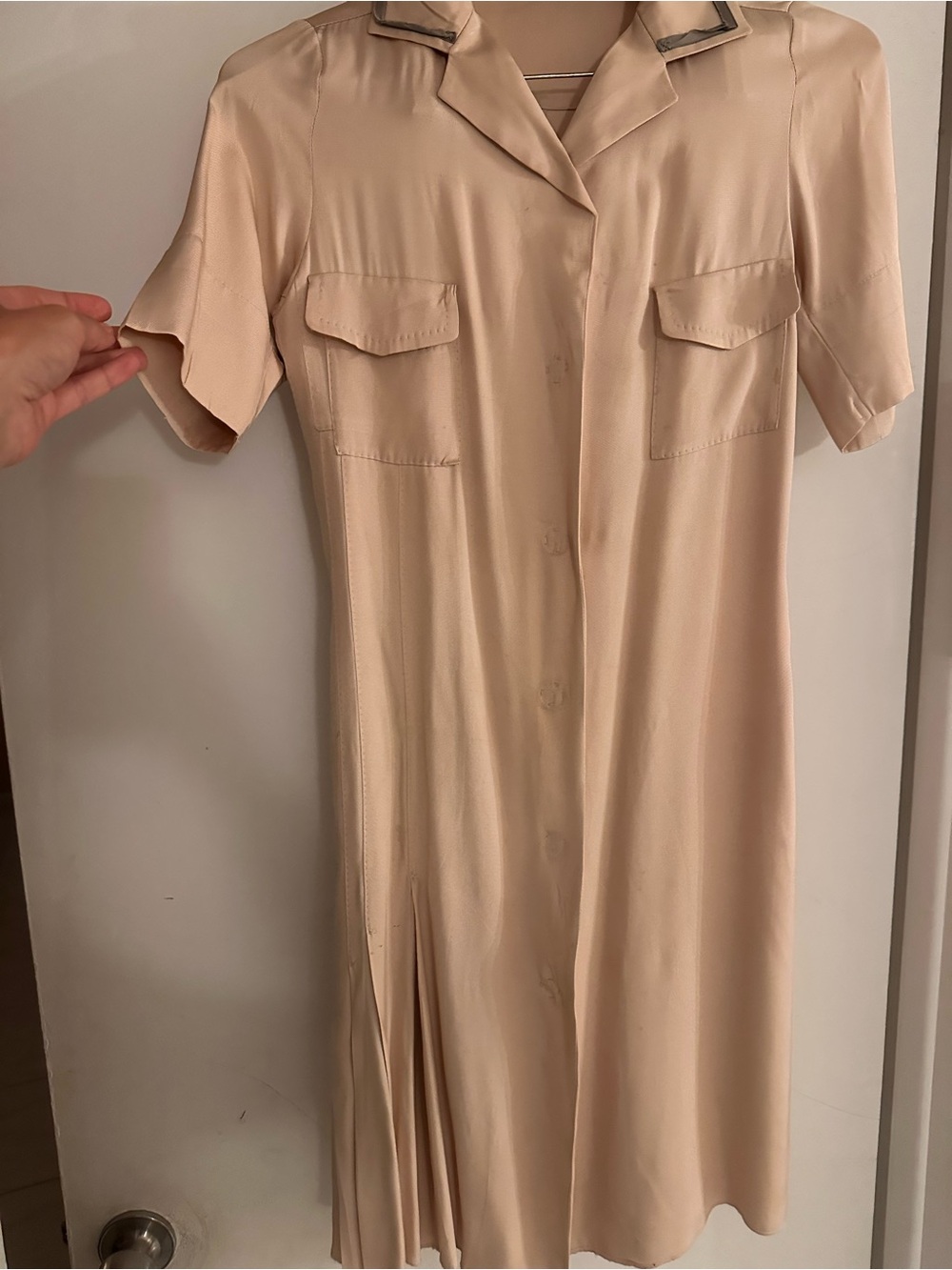 Cream Short-Sleeve Button-Front Midi Dress